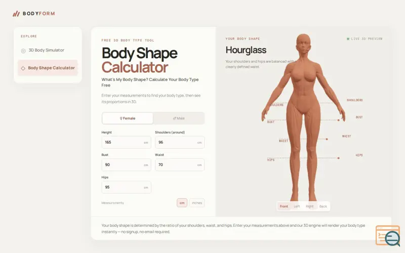 Screenshot of Body Shape Calculator ｜Body Type in 3D