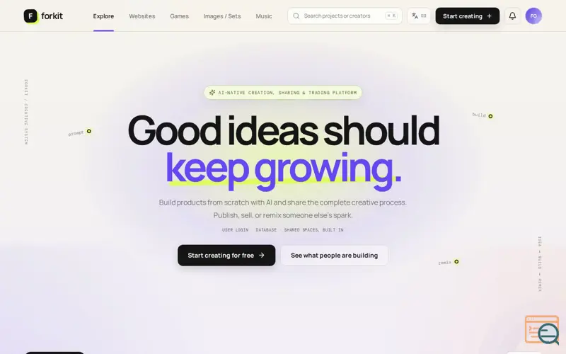 Screenshot of Forkit — Build, share, remix.