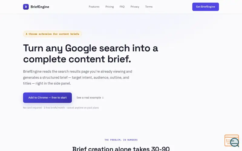 Screenshot of BriefEngine — SEO Content Brief Generator