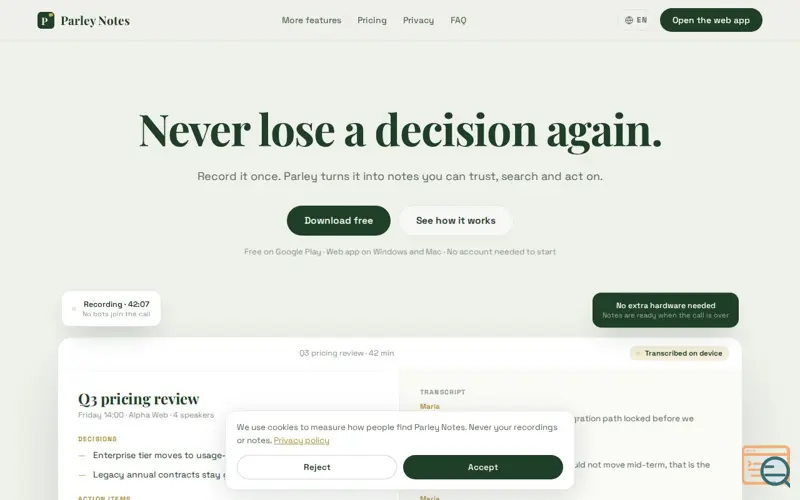 Screenshot of Parley Notes