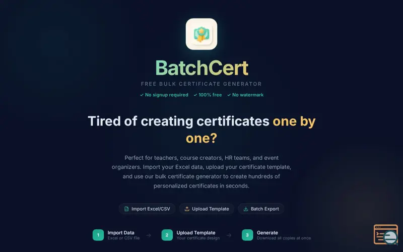 Screenshot of BatchCert