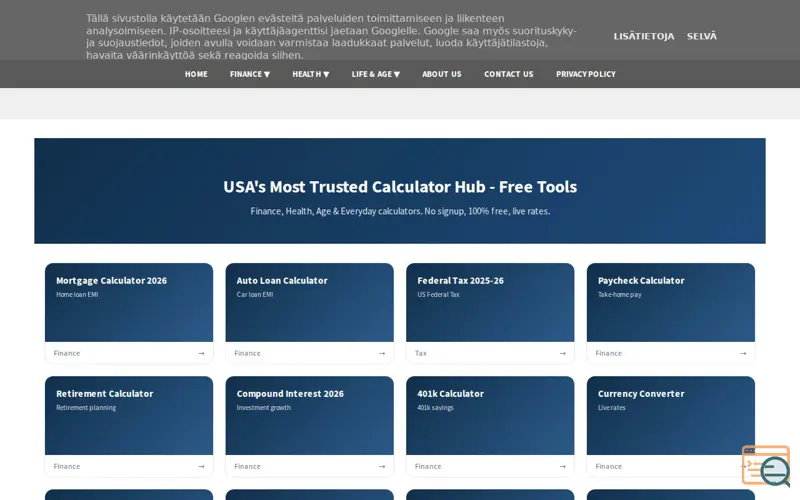 Screenshot of usacalc.online, a launch using Google User Content