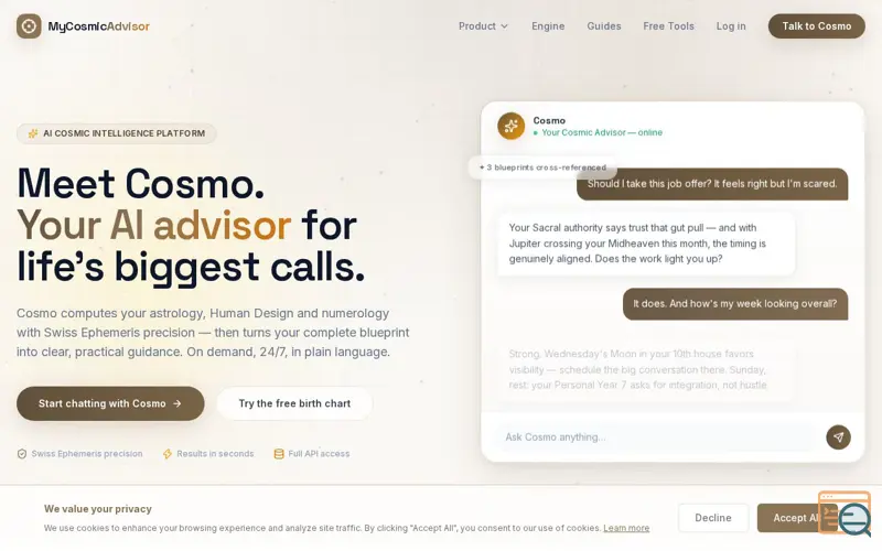 Screenshot of MyCosmicAdvisor, a launch using TikTok Domain Verification