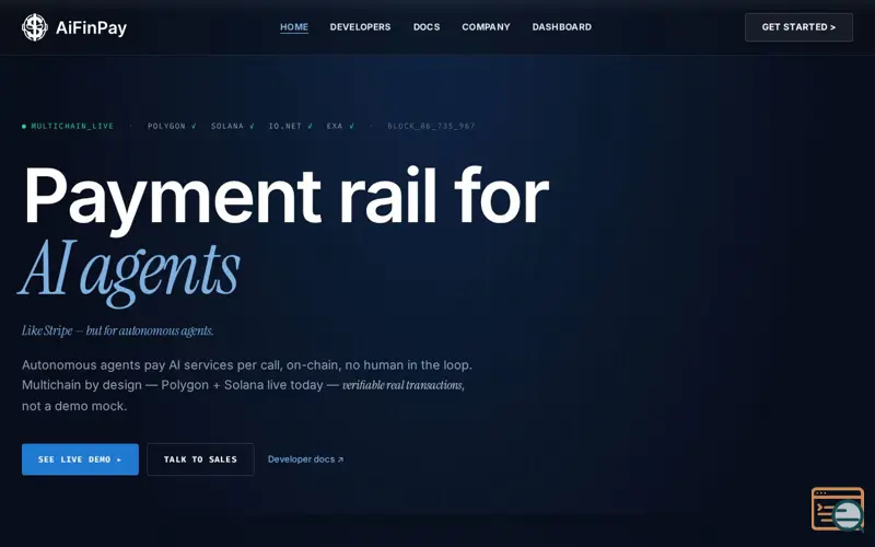 Screenshot of AiFinPay, a launch using x402