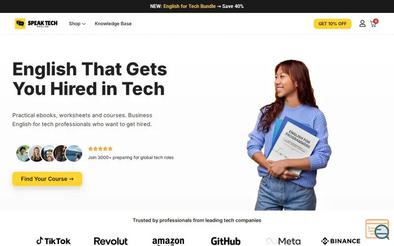 Screenshot of Speak Tech English, a launch using Nudgify