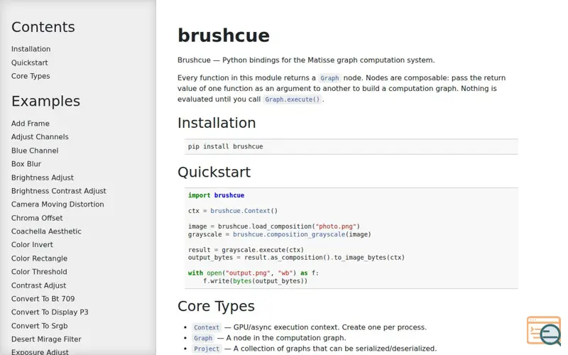 Screenshot of BrushCue Python API
