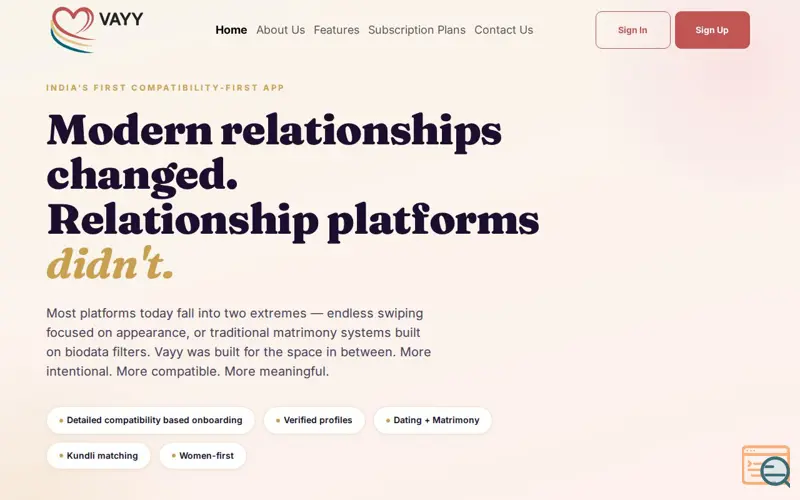 Screenshot of VAYY
