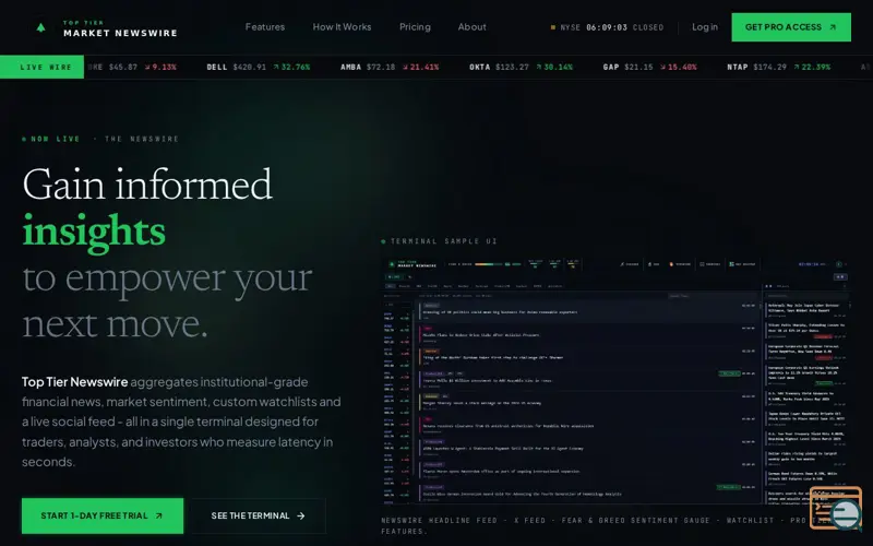 Screenshot of Top Tier Newswire