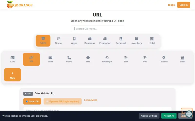 Screenshot of QR Orange