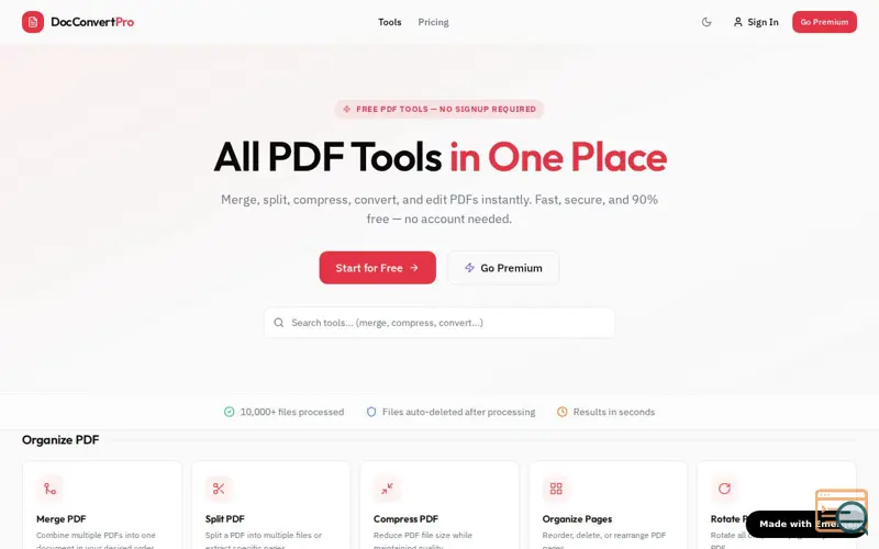 Screenshot of DocConvertPro —Free PDF & Image Tools