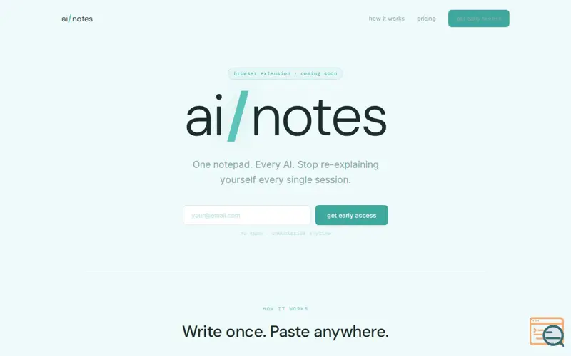 Screenshot of ai/notes — one notepad. every ai.
