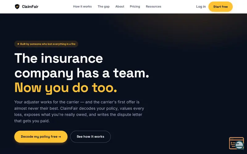 Screenshot of ClaimFair