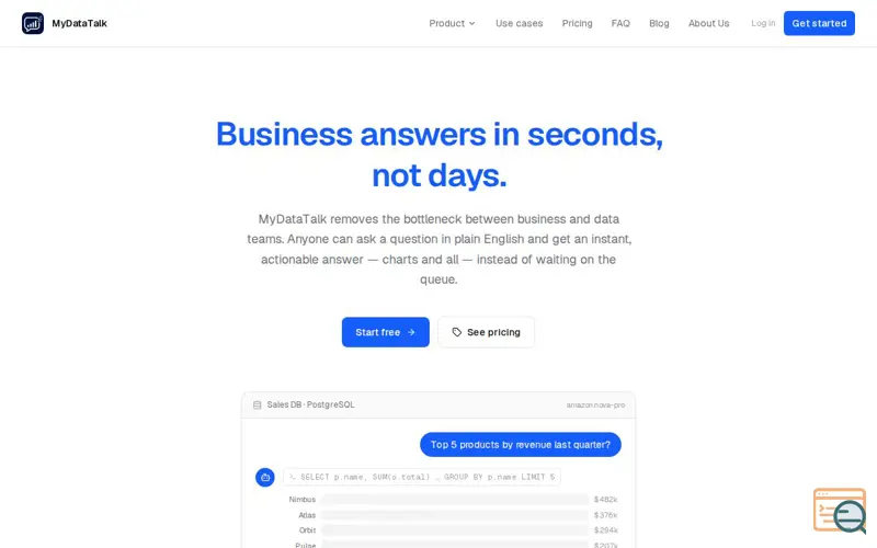 Screenshot of MyDataTalk — Ask your data anything