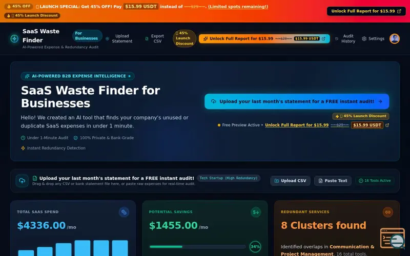 Screenshot of SaaS Waste Finder