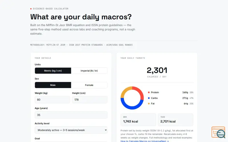 Screenshot of Macro Calculator - UniversalNest