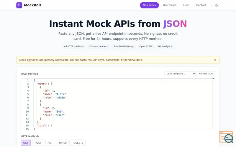 Screenshot of MockBolt