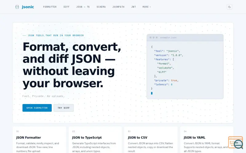 Screenshot of Jsonic — Fast Private JSON Tools