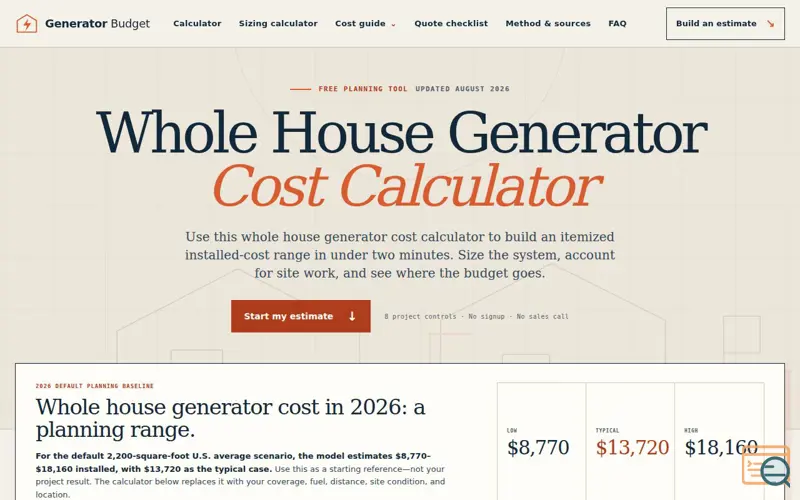 Screenshot of Generator Budget