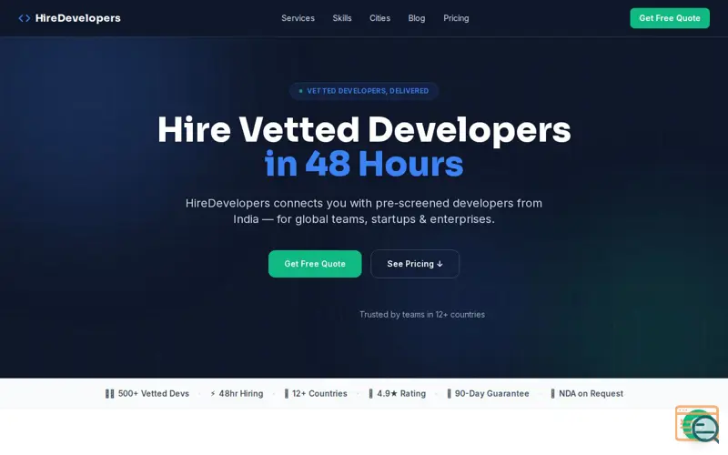 Screenshot of HireDevelopers, a launch using Forem