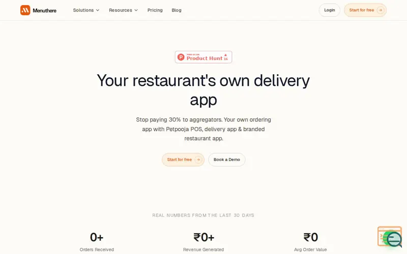 Screenshot of Menuthere, a launch using OnlineWebFonts