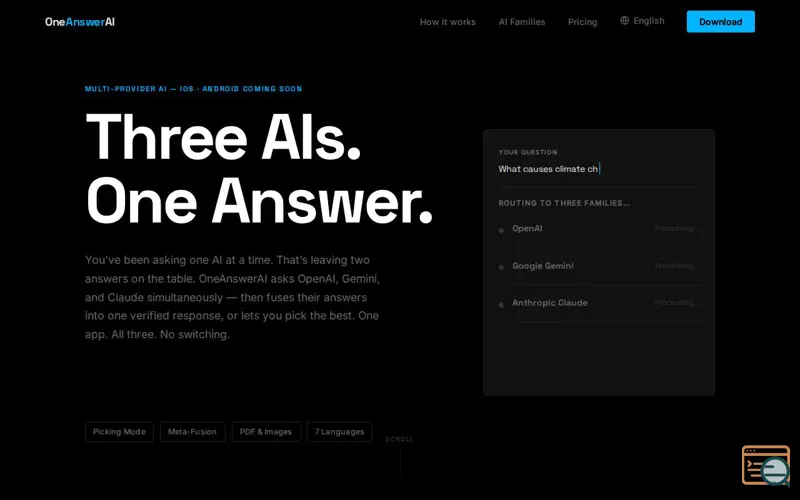 Screenshot of OneAnswerAI