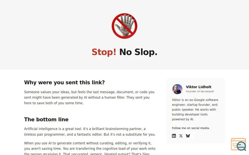 Screenshot of A site for stopping work slop