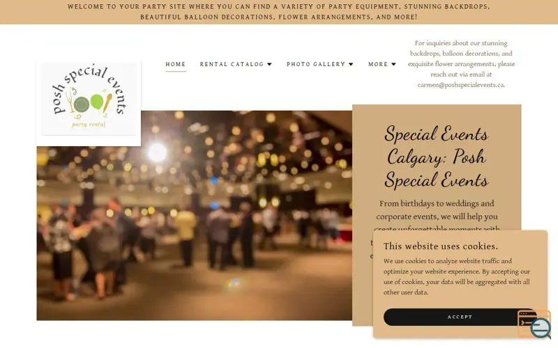 Screenshot of Posh Special Events, a launch using Re:amaze