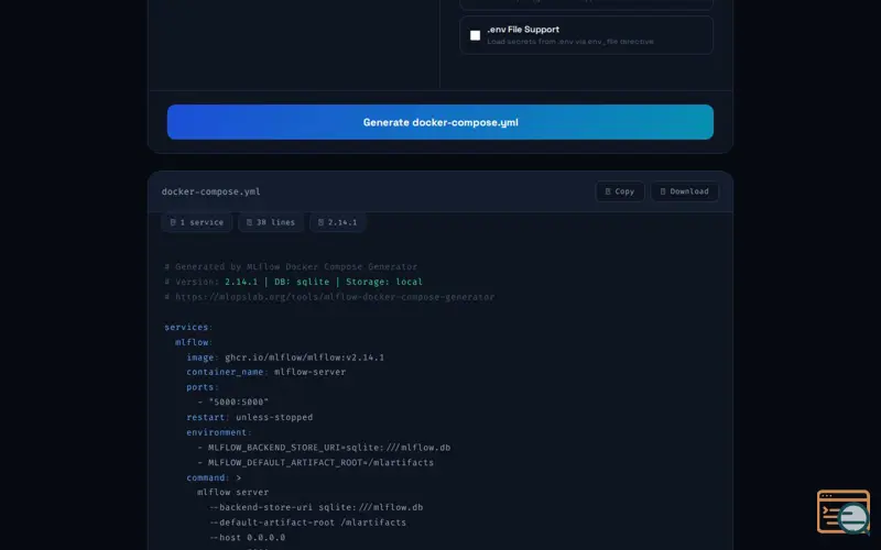 Screenshot of MLflow Docker Compose Generator