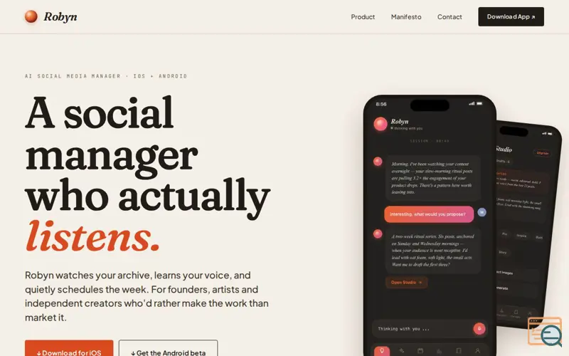 Screenshot of Robyn — social media manager. 
