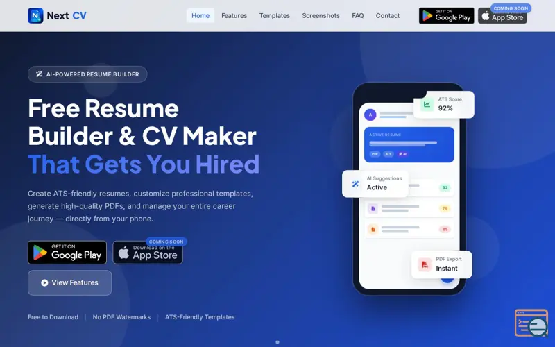 Screenshot of NextCV: Resume & CV Builder