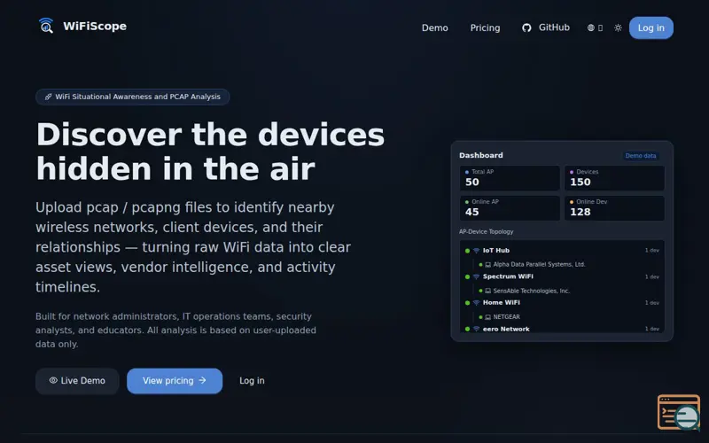 Screenshot of WiFiScope-WiFi awareness & PCAP analysis