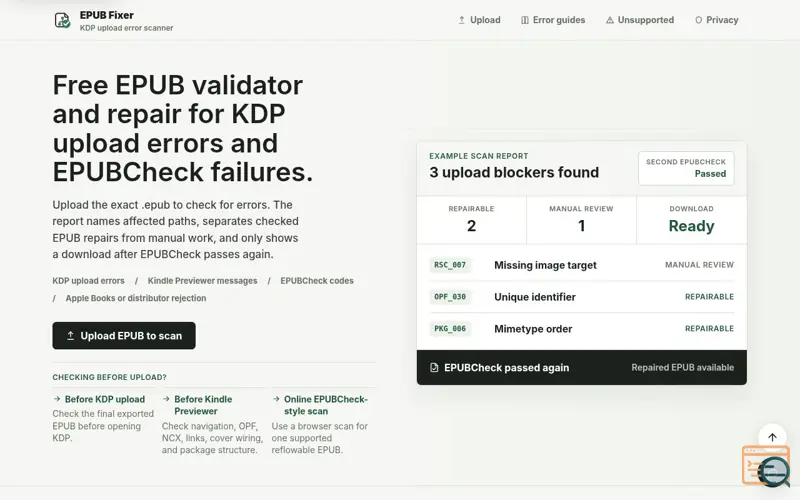 Screenshot of ePub Fixer