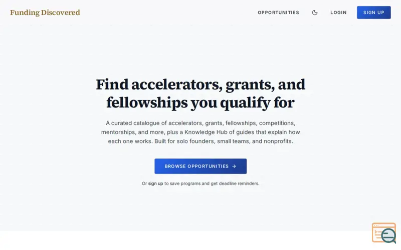 Screenshot of Funding Discovered