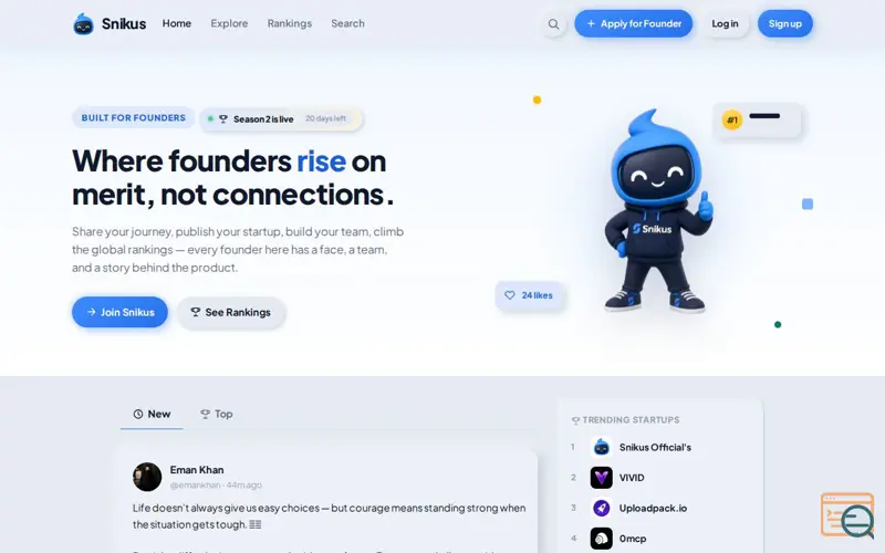 Screenshot of Snikus — Where founders rise on merit