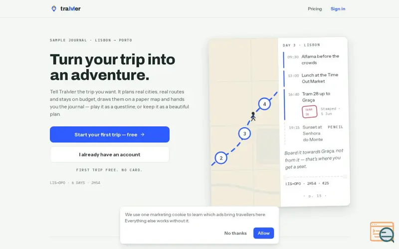 Screenshot of Tralvler — your trip, turned into a questline