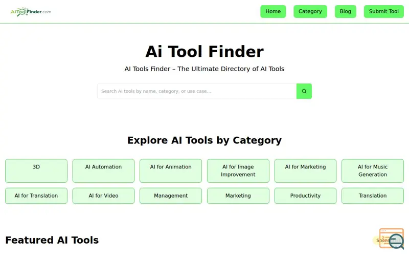 Screenshot of AI Tool Finder, a launch using Code.Market
