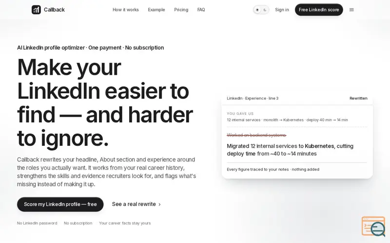 Screenshot of Callback
