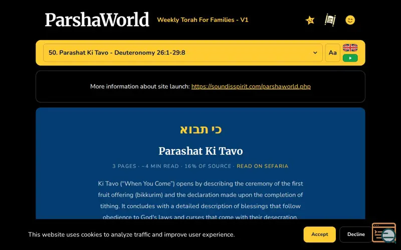 Screenshot of ParshaWorld