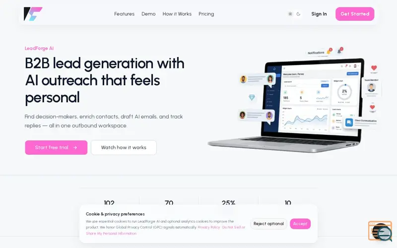 Screenshot of LeadForge AI — AI-Powered LinkedIn Lead Generation, a launch using Hunter