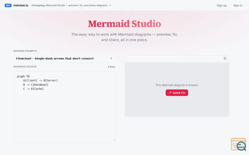 Screenshot of Mermaid Studio, a launch using NoCookieAnalytics