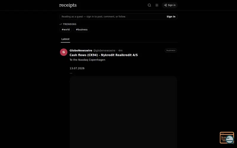 Screenshot of Receipts