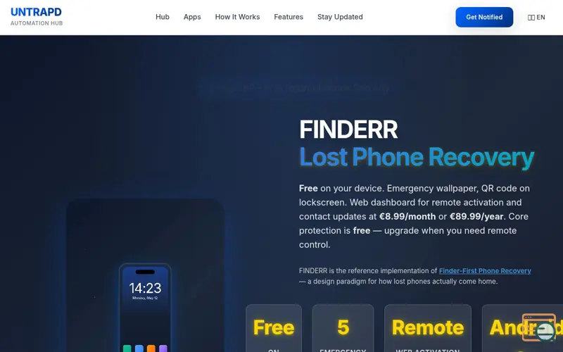 Screenshot of FINDERR — Lock Screen Contact