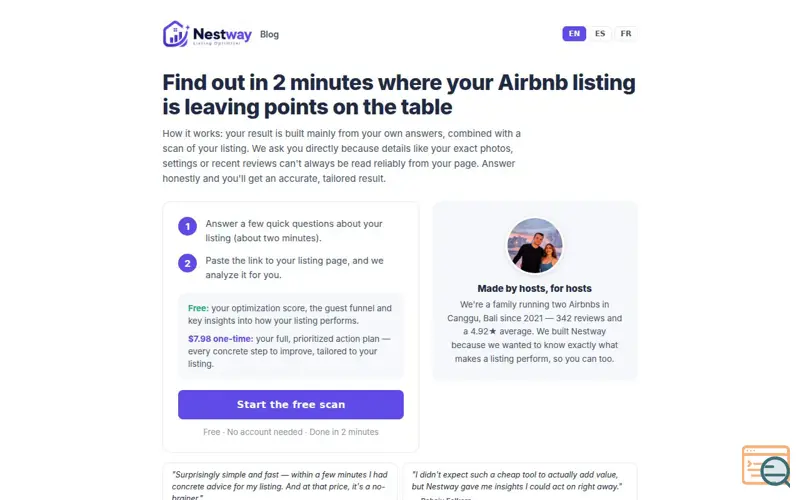 Screenshot of Nestway — Airbnb Listing Optimizer