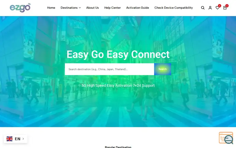 Screenshot of Ezgo esim, a launch using GTranslate