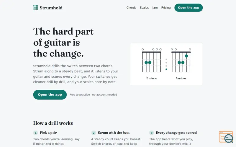 Screenshot of Strumhold — chord and scale practice that listens