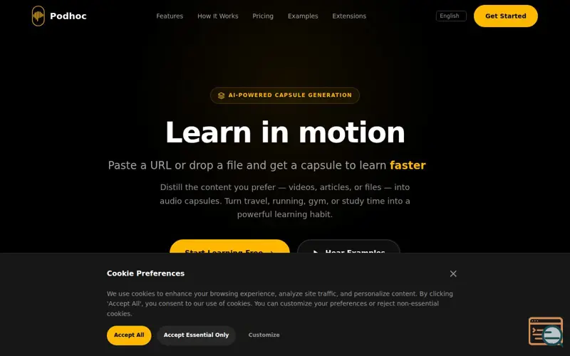 Screenshot of Podhoc, a launch using Hugo