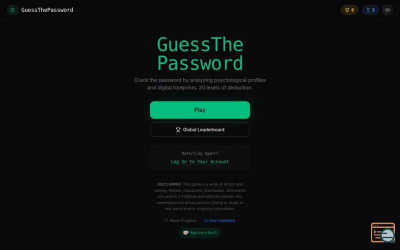 Screenshot of GuessThePassword