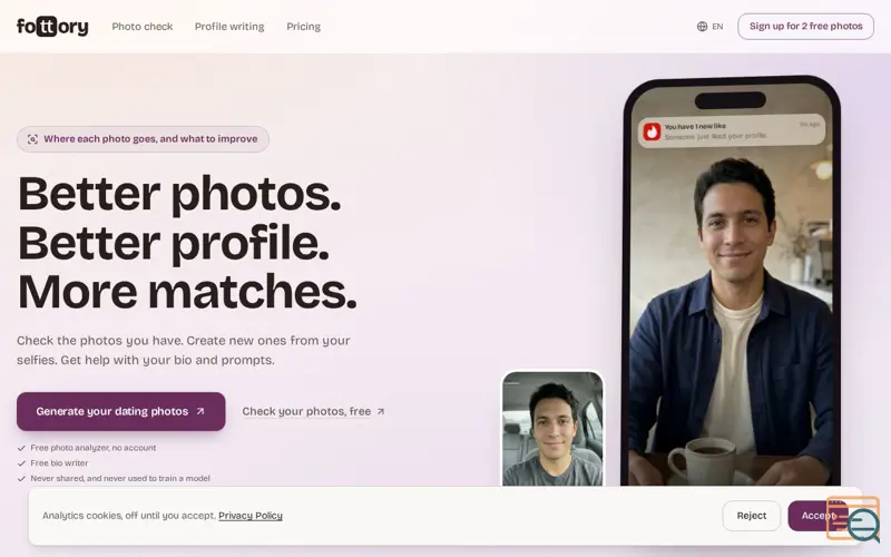 Screenshot of AI dating photos that get you more matches | Fottory