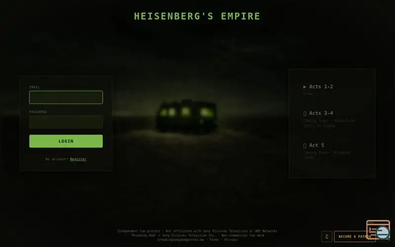 Screenshot of Heisenberg's Empire, a launch using Njalla