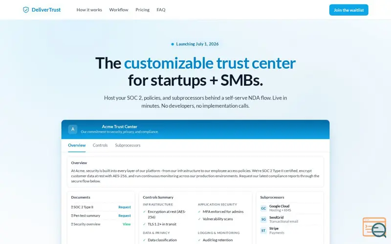 Screenshot of DeliverTrust